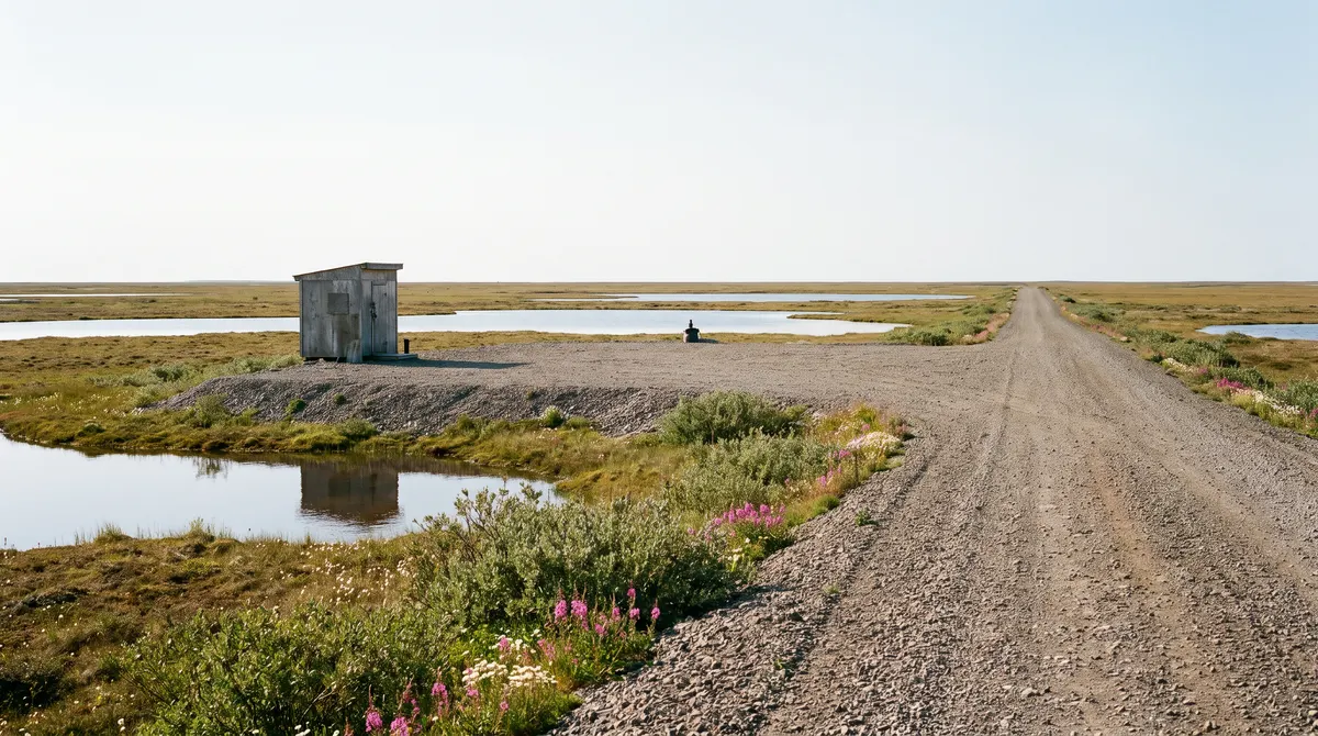 Gravel drilling pad on the tundra of Alaska’s North Slope