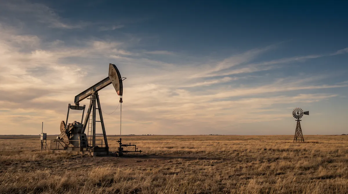 Pumpjack and gas wellhead on the plains of western Oklahoma in the Anadarko Basin