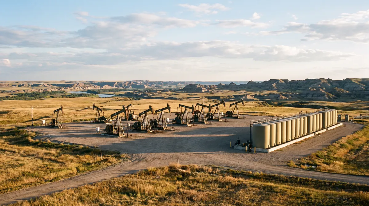 Multi-well pad on prairie above the Missouri River breaks in the Bakken