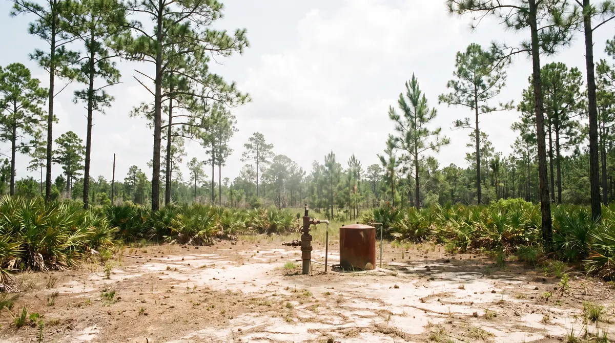 Oil wellhead in pine flatwoods in the western Florida Panhandle