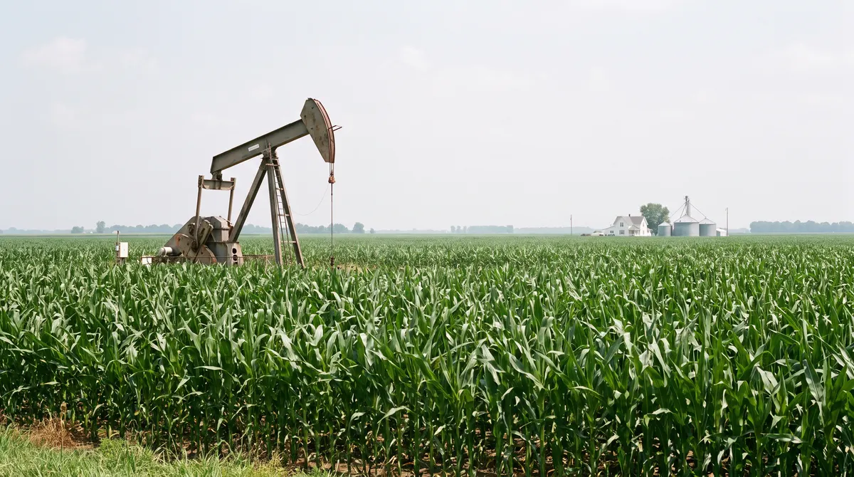 Pumpjack beside a corn field in southern Illinois