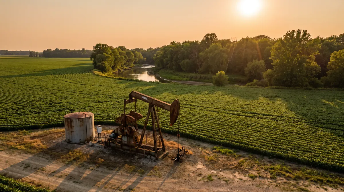 Small oil well on farmland in southwestern Indiana