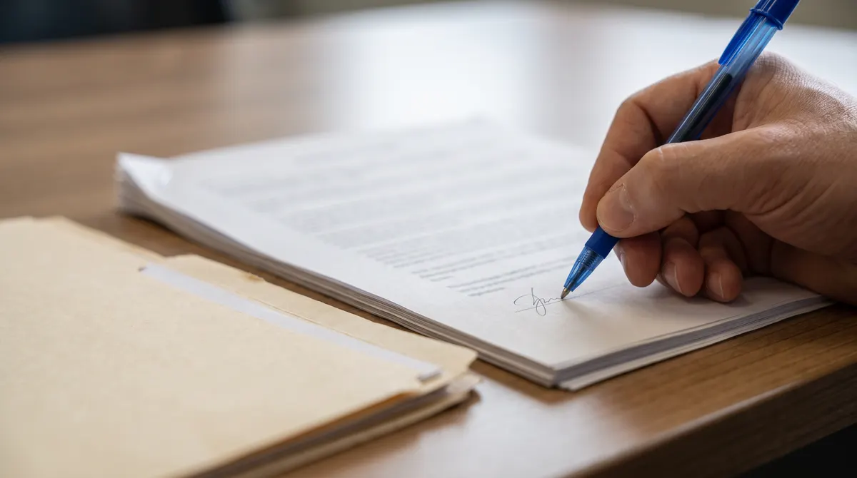 Seller signing a mineral deed at closing