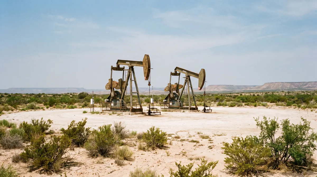 Pumpjacks on desert scrubland typical of the Delaware Basin in southeast New Mexico