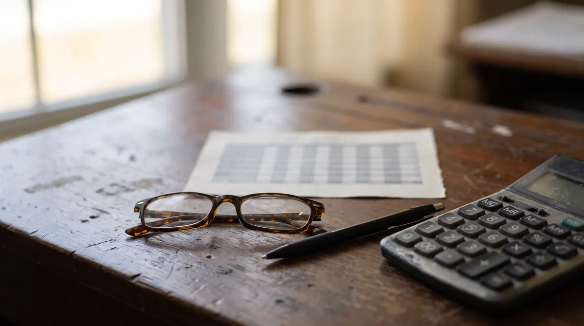 Oil and gas royalty check stub and a calculator on a desk
