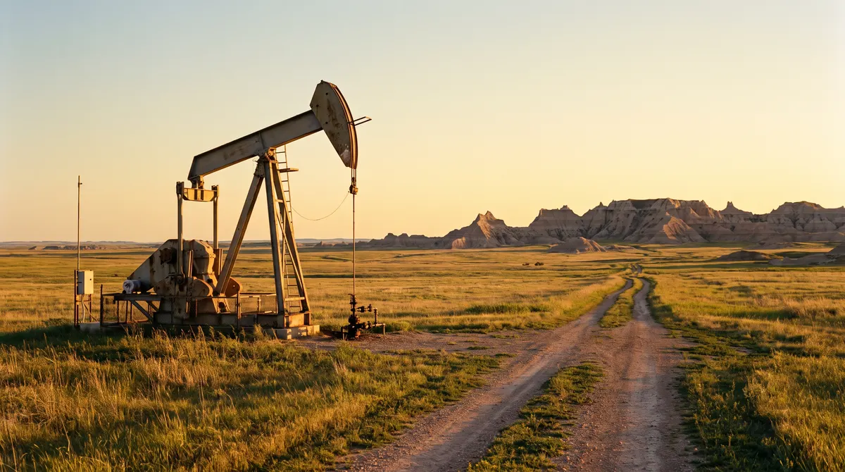 Pumpjack on grassland in Harding County, northwestern South Dakota