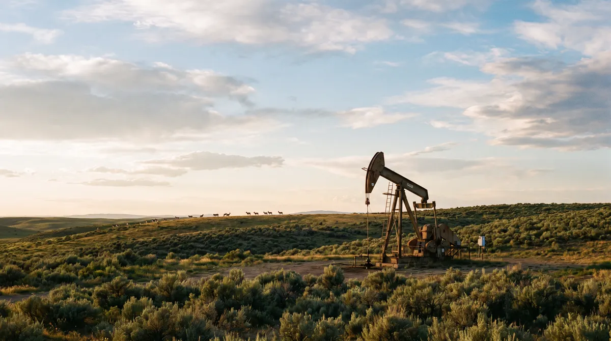 Oil well on sagebrush grassland typical of Wyoming's Powder River Basin